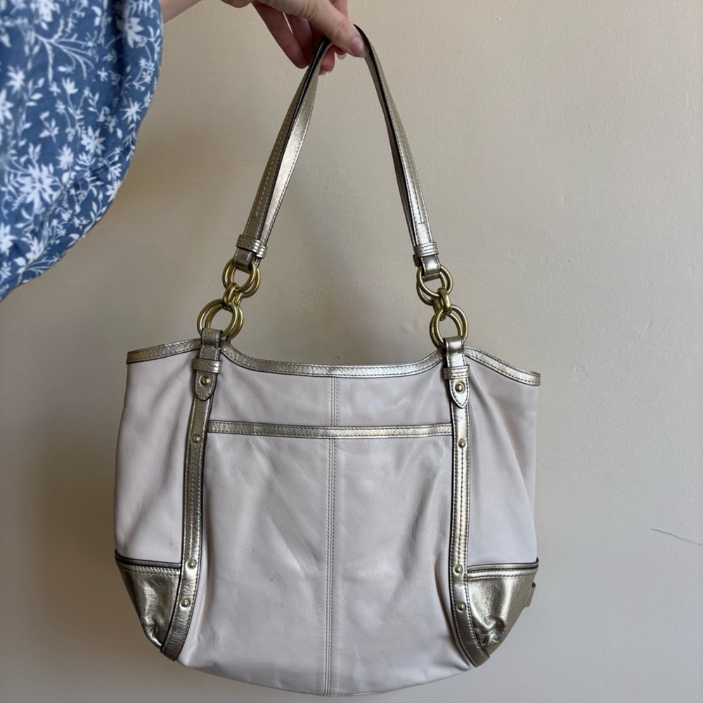 Coach Alexandra Tote Cream and Silver / Beige
